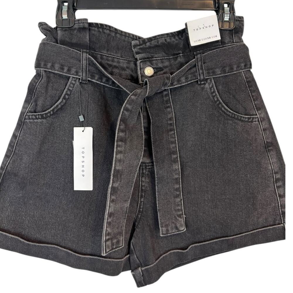 Topshop Washed Black Grey Paper Bag High Rise Denim Jean Shorts 6 NWT - Picture 4 of 13